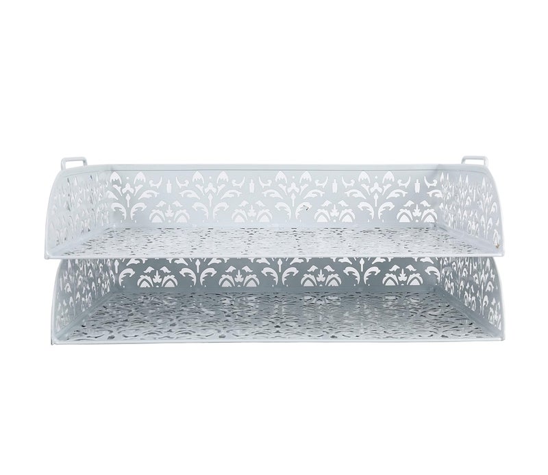 PAG 2 Tier Desktop File Organizer Metal Stackable Letter Tray Paper Holder Rack for Desk, White - Image 4